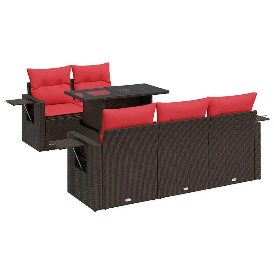 Salon de jardin avec coussins 6 pcs marron résine tressée acacia - 2