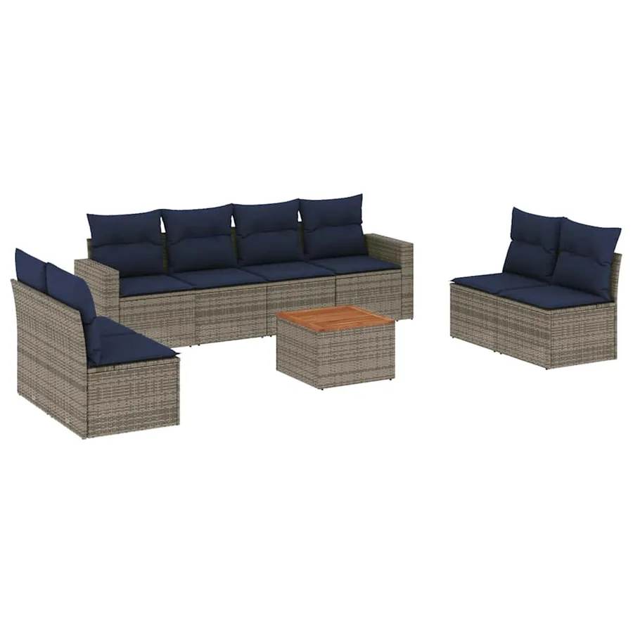 Salon de jardin 9 pcs avec coussins gris résine tressée - 2