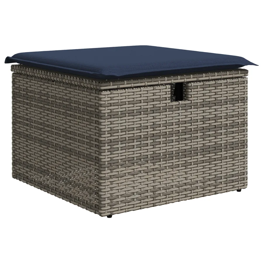 Tabouret de Jardin avec coussin Gris 55 x 55 x 37 cm polyrotin - 2