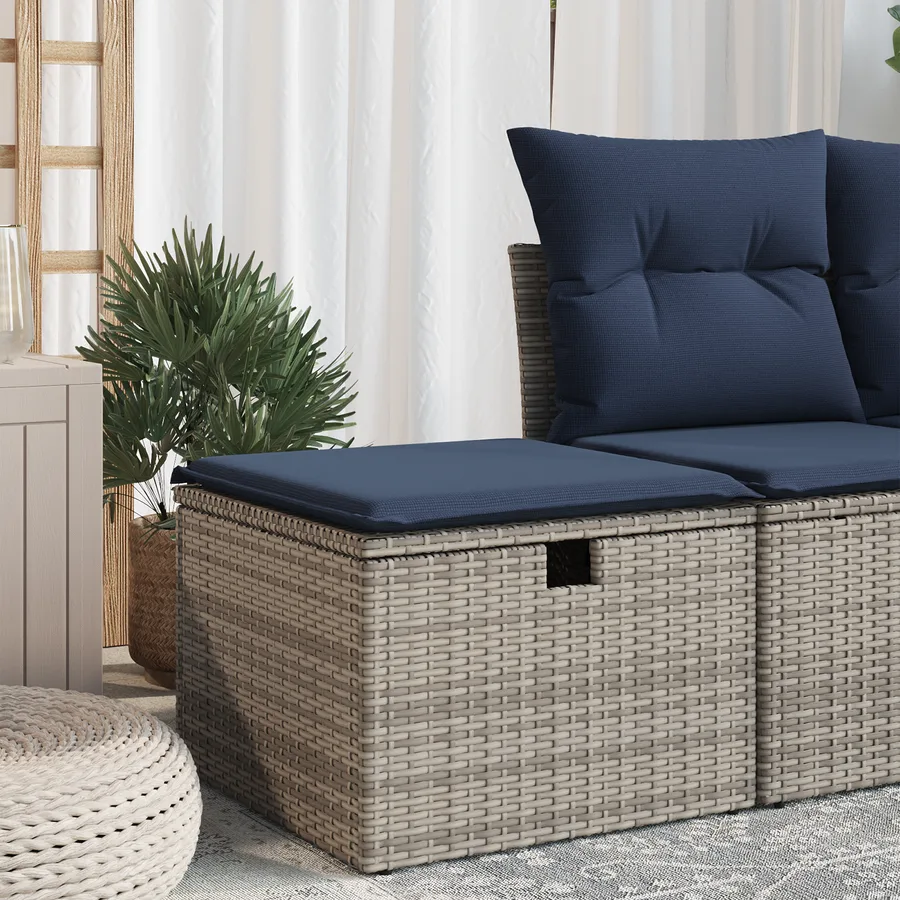 Tabouret de Jardin avec coussin Gris 55 x 55 x 37 cm polyrotin - 3