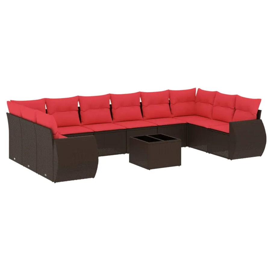 Ensemble de canapé de jardin 11 pcs avec coussins marron résine tressée - 2