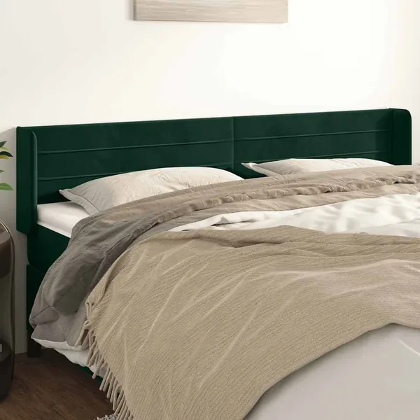 Tête de lit avec oreilles Vert foncé 203x16x78/88 cm Velours