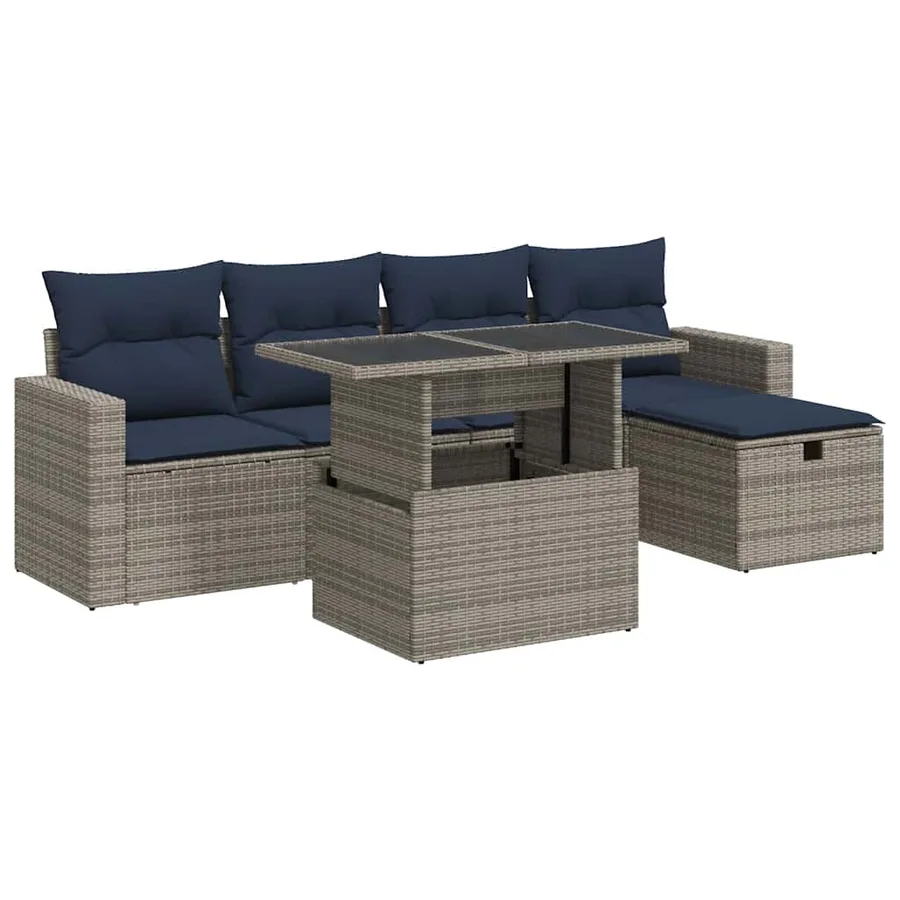 Salon de jardin avec coussins 6pcs gris résine tressée - 2