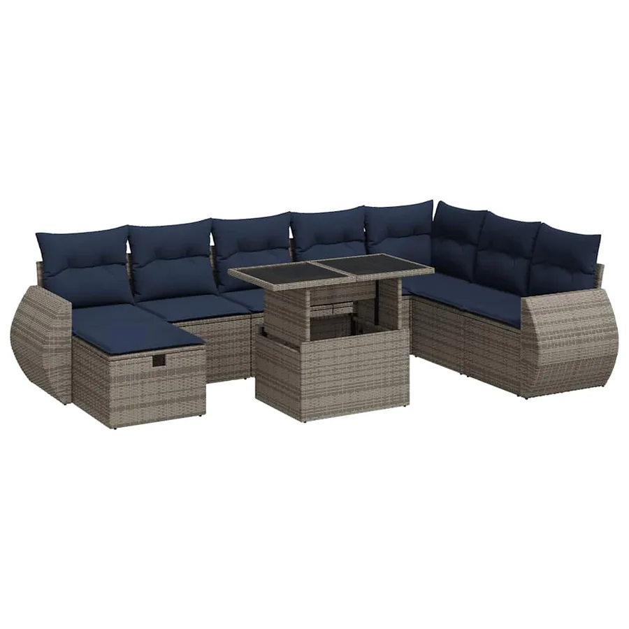 Salon de jardin avec coussins 9pcs marron résine tressée acacia - 2