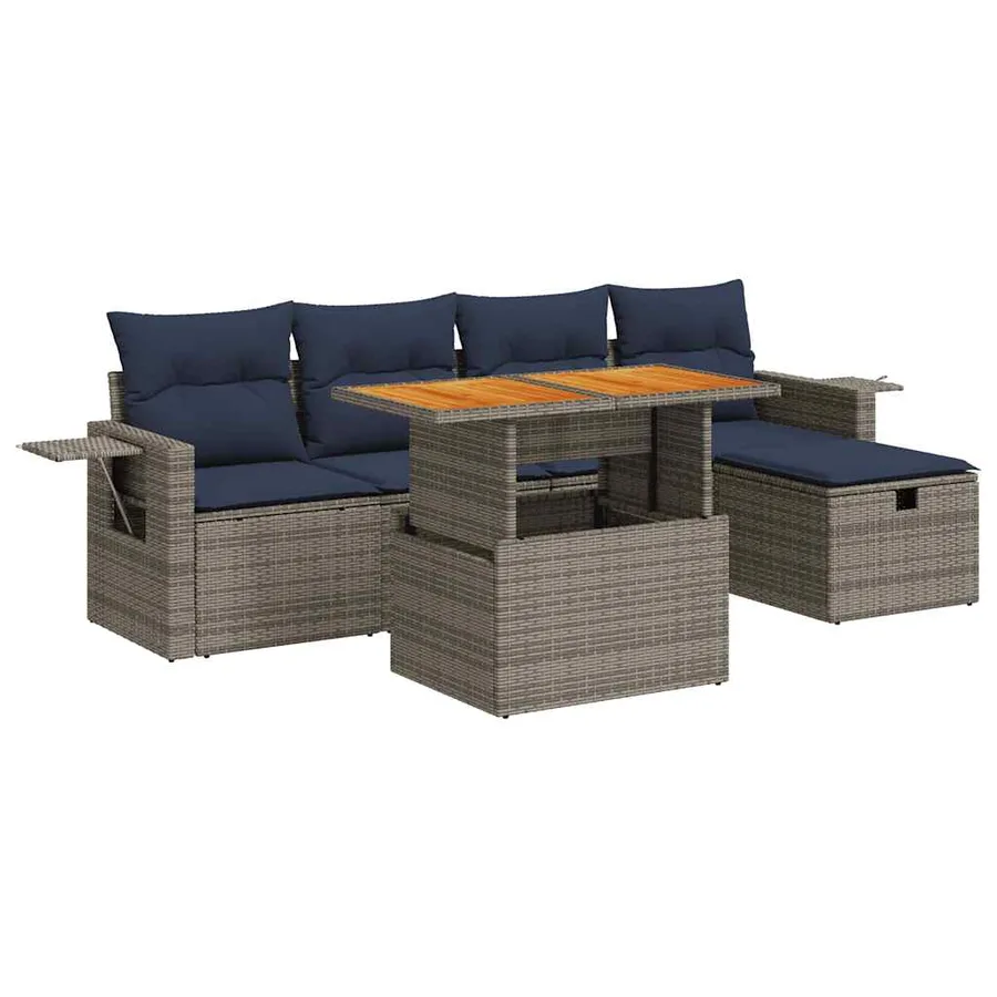 Salon de jardin avec coussins 6 pcs gris résine tressée acacia - 2