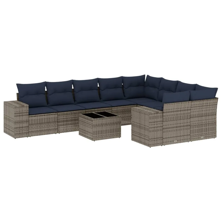 Ensemble de canapé de jardin 10 pcs avec coussins gris résine tressée - 2