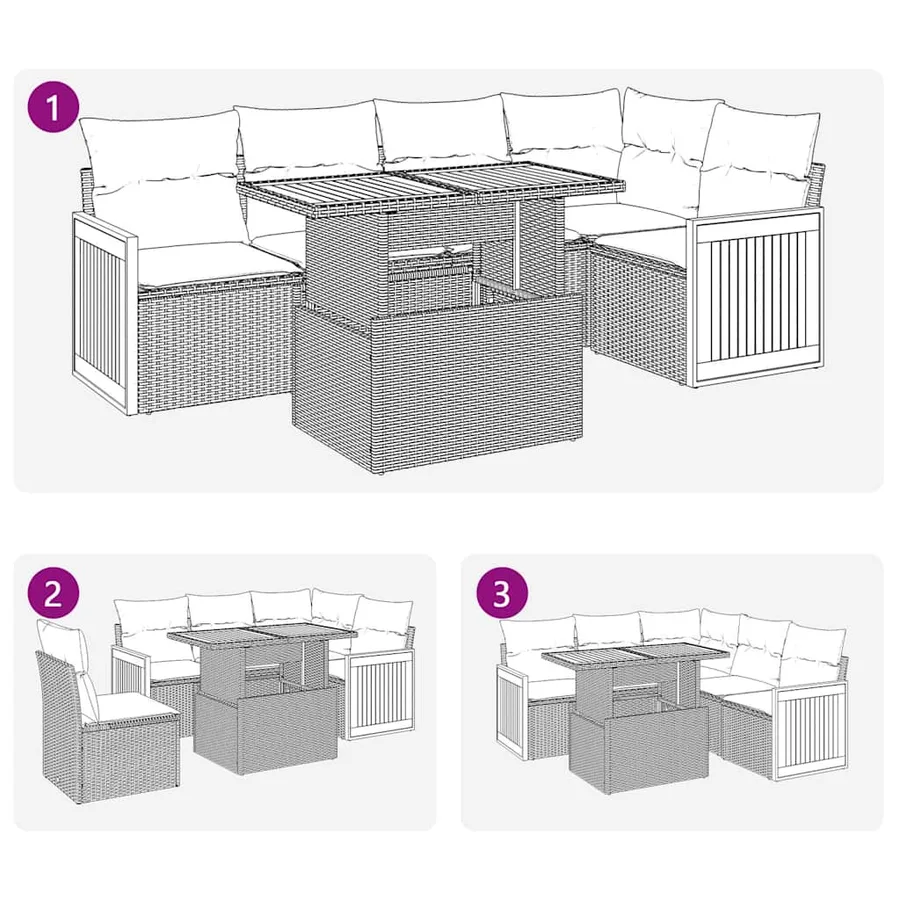 Salon de jardin avec coussins 6 pcs gris résine tressée acacia - 11