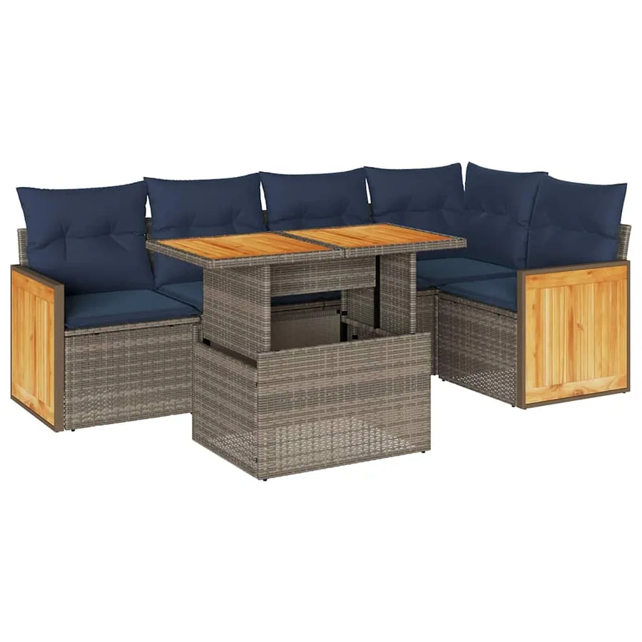 Salon de jardin avec coussins 6 pcs gris résine tressée acacia - 2