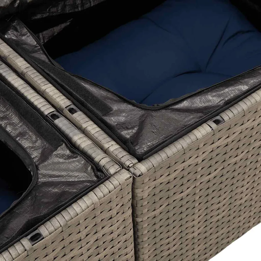 Salon de jardin avec coussins 9 pcs gris résine tressée acacia - 11