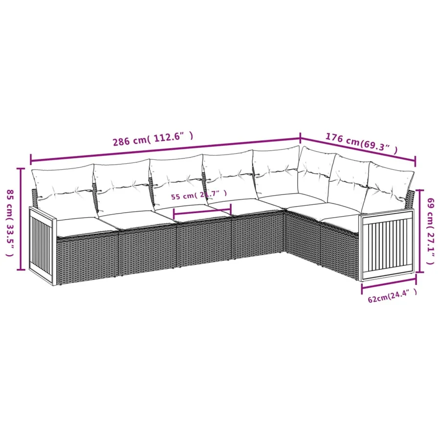 Ensemble de canapé de jardin 7 pcs avec coussins gris résine tressée - 7