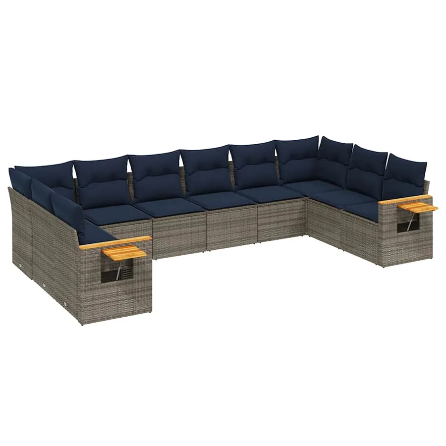 Salon de jardin 10 pcs avec coussins gris résine tressée - 2