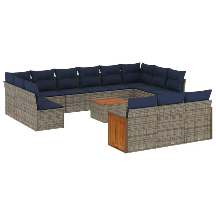 Ensemble de canapé de jardin 16 pcs avec coussins gris résine tressée - 2