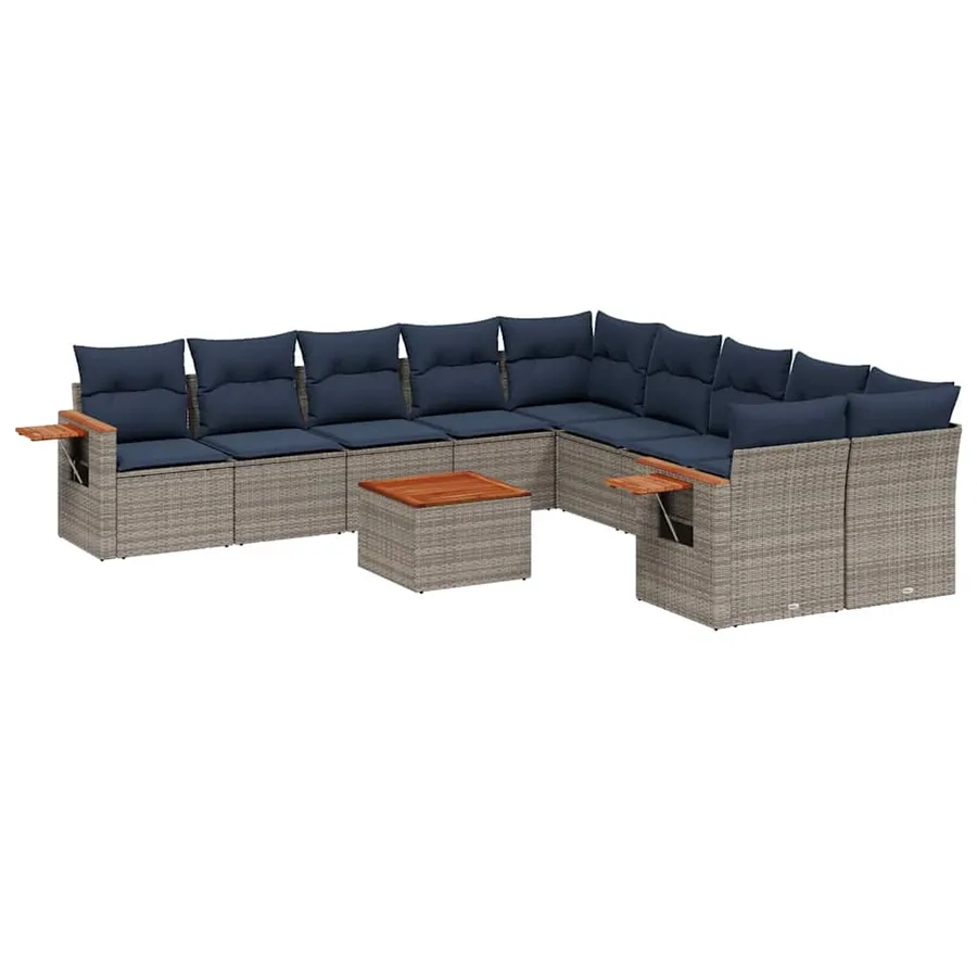 Salon de jardin 11 pcs avec coussins gris résine tressée - 2