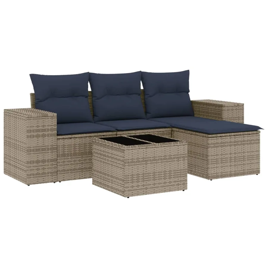 Ensemble de canapé de jardin 5 pcs avec coussins gris résine tressée - 2