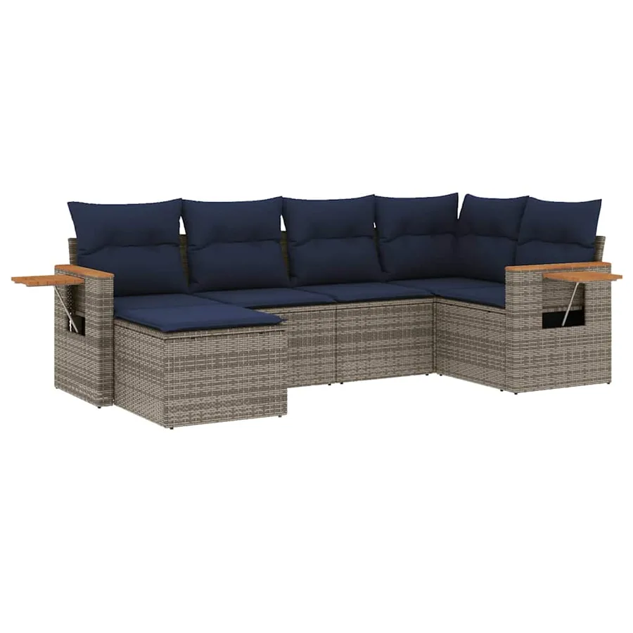Salon de jardin 6 pcs avec coussins gris résine tressée - 2