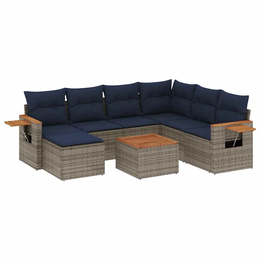 Salon de jardin 8 pcs avec coussins gris résine tressée - 2