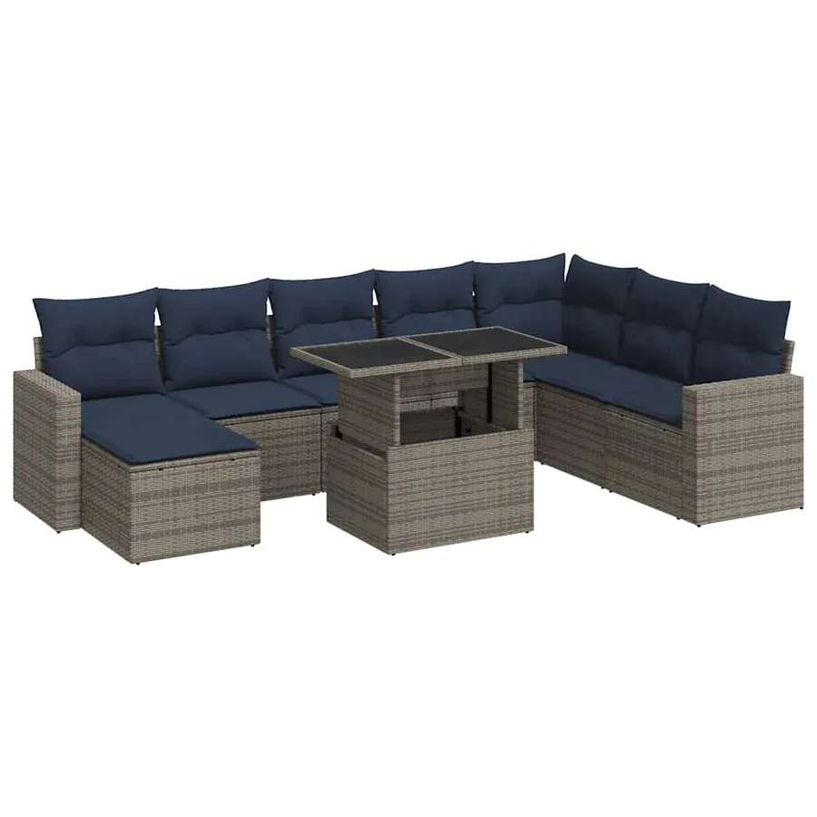 Salon de jardin avec coussins 9 pcs gris résine tressée acacia - 2