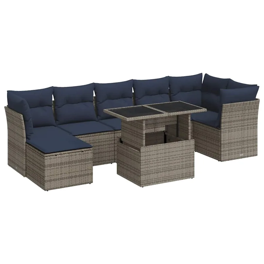 Salon de jardin avec coussins 8 pcs gris résine tressée acacia - 2