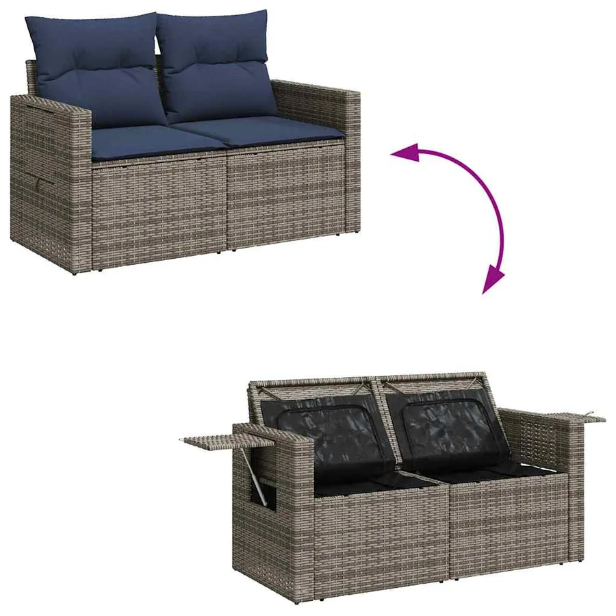 Salon de jardin avec coussins 7 pcs gris résine tressée acacia - 8