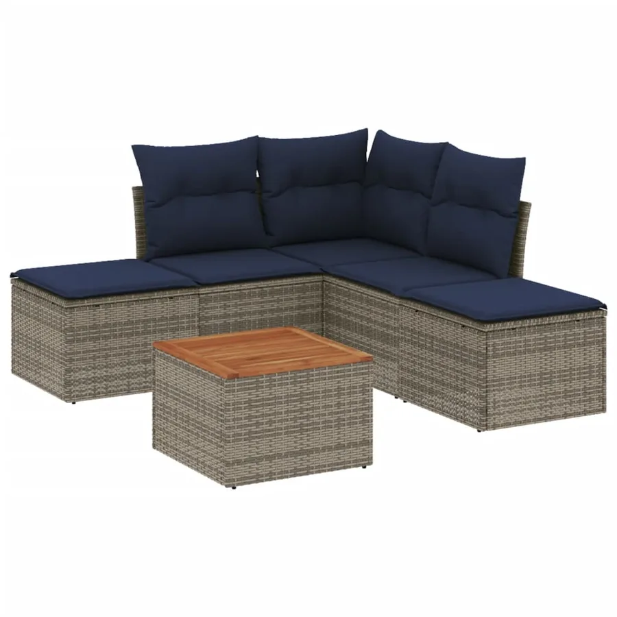 Ensemble de canapé de jardin 6 pcs avec coussins gris résine tressée - 2