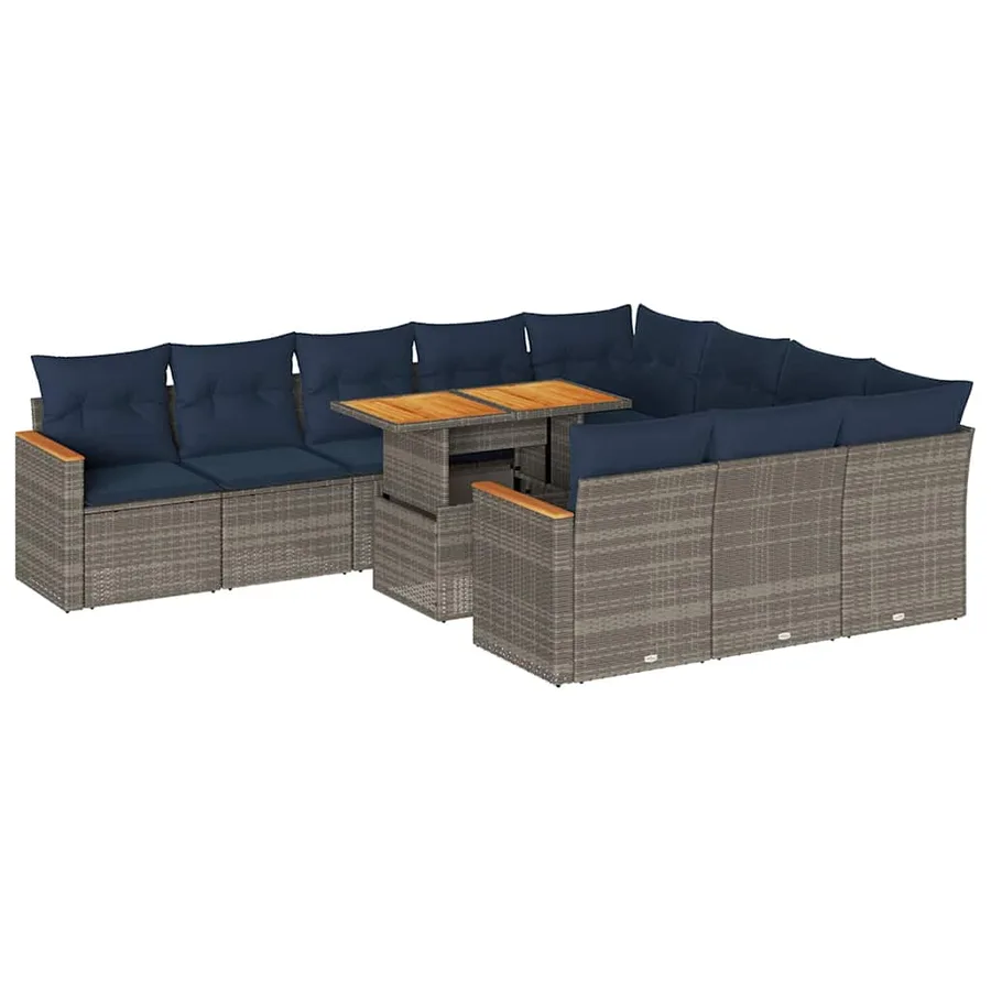 Salon de jardin 11 pcs avec coussins gris résine tressée - 2