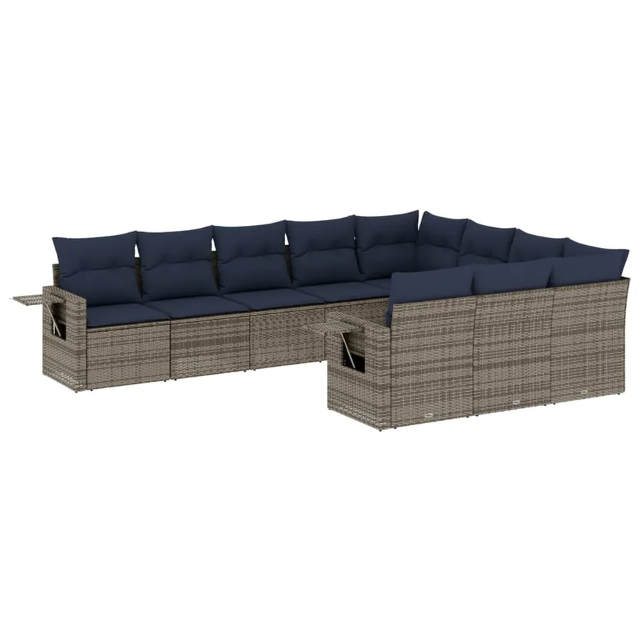 Ensemble de canapé de jardin 10 pcs avec coussins gris résine tressée - 2