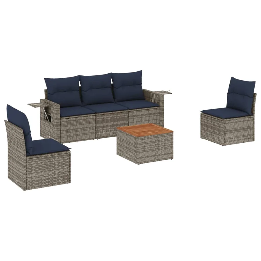 Ensemble de canapé de jardin 6 pcs avec coussins gris résine tressée - 2