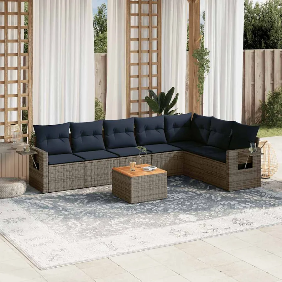 Ensemble de canapé de jardin 8 pcs avec coussins gris résine tressée