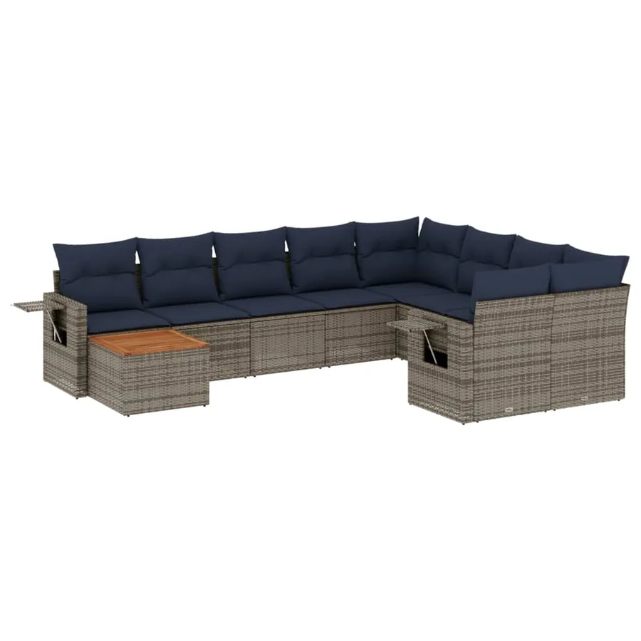 Ensemble de canapé de jardin 10 pcs avec coussins gris résine tressée - 2