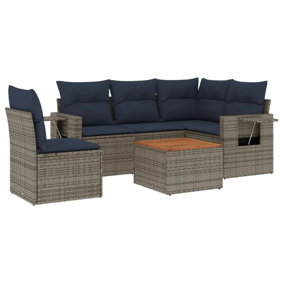 Ensemble de canapé de jardin 6 pcs avec coussins gris résine tressée - 2