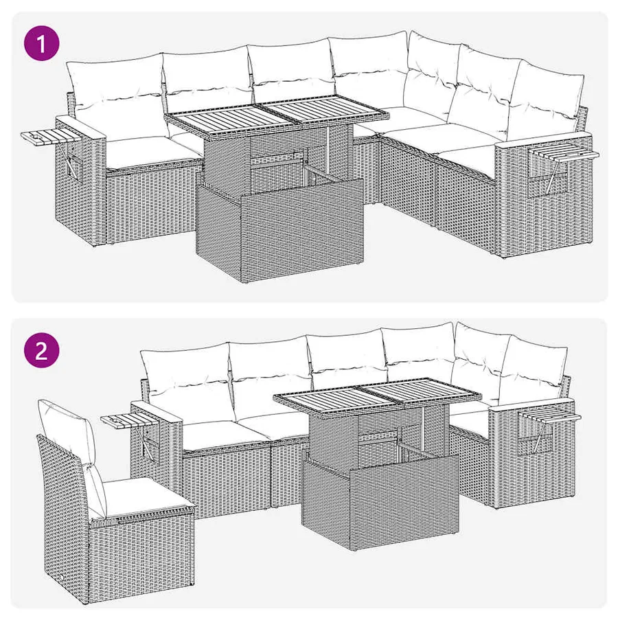 Salon de jardin avec coussins 7 pcs gris résine tressée acacia - 11