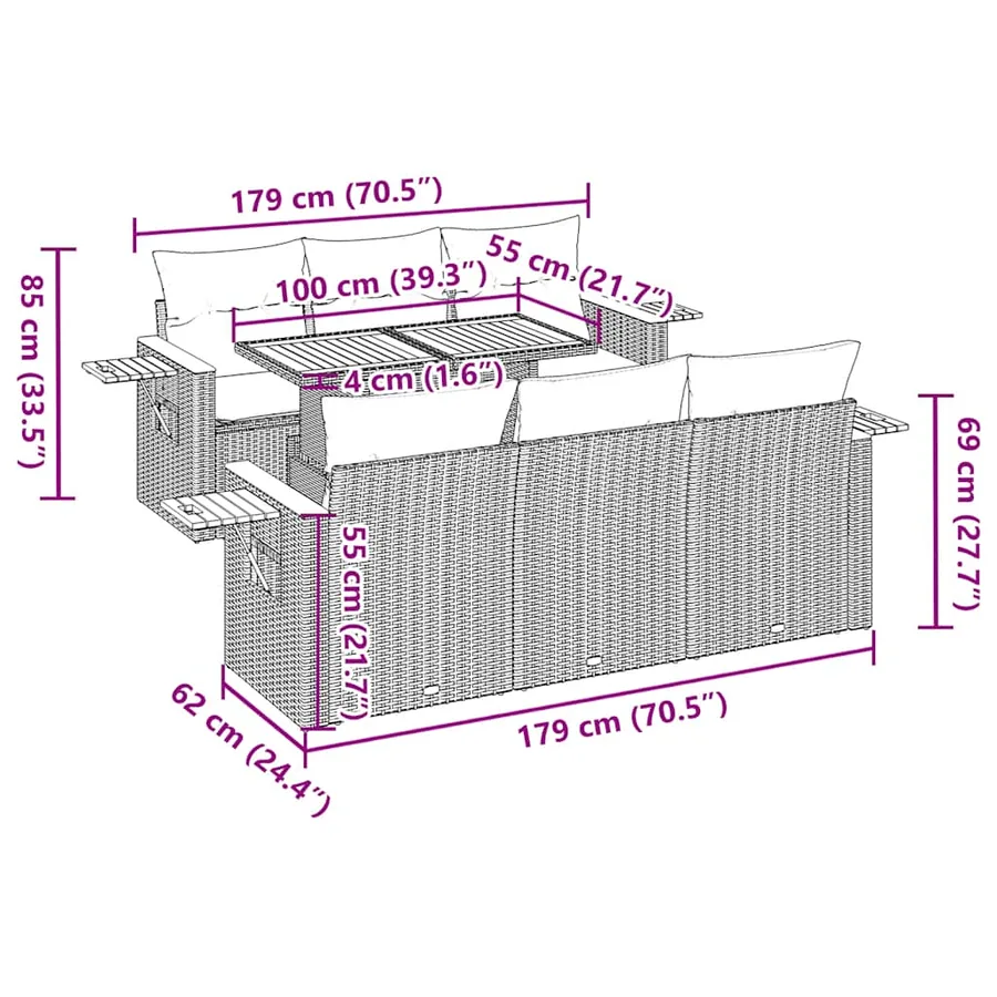 Salon de jardin avec coussins 7 pcs gris résine tressée - 13