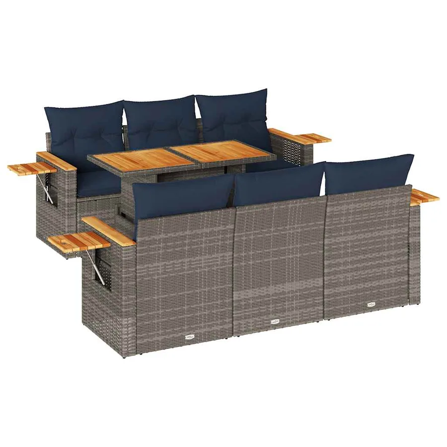 Salon de jardin avec coussins 7 pcs gris résine tressée - 2
