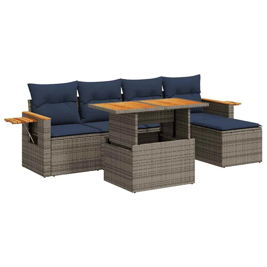 Salon de jardin avec coussins 6 pcs gris résine tressée acacia - 2