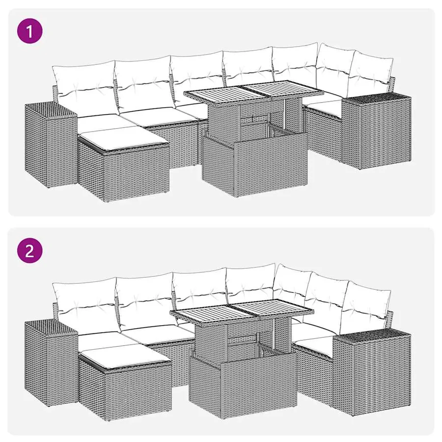 Salon de jardin 8 pcs avec coussins gris résine tressée - 12