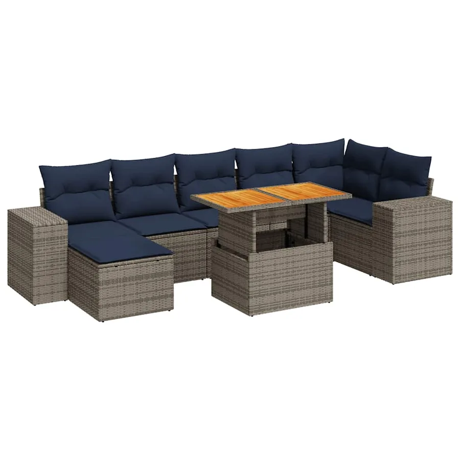 Salon de jardin 8 pcs avec coussins gris résine tressée - 2