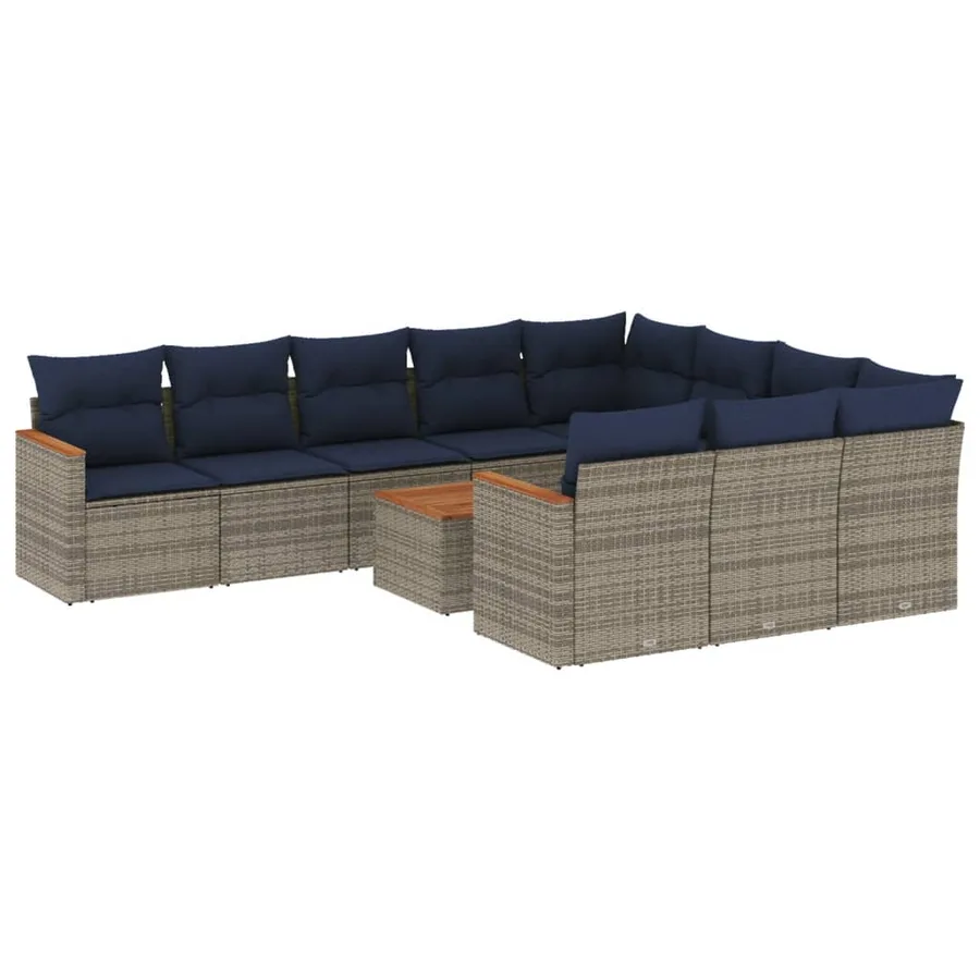 Ensemble de canapé de jardin 11 pcs avec coussins gris résine tressée - 2