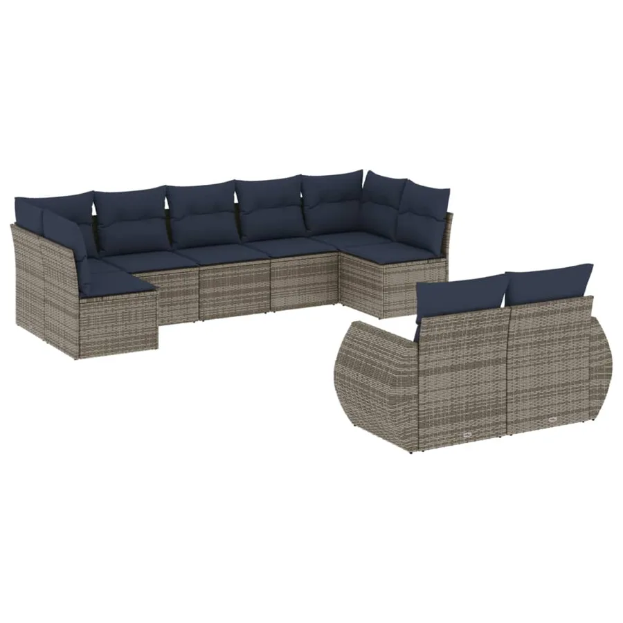 Ensemble de canapé de jardin 9 pcs avec coussins gris résine tressée - 2