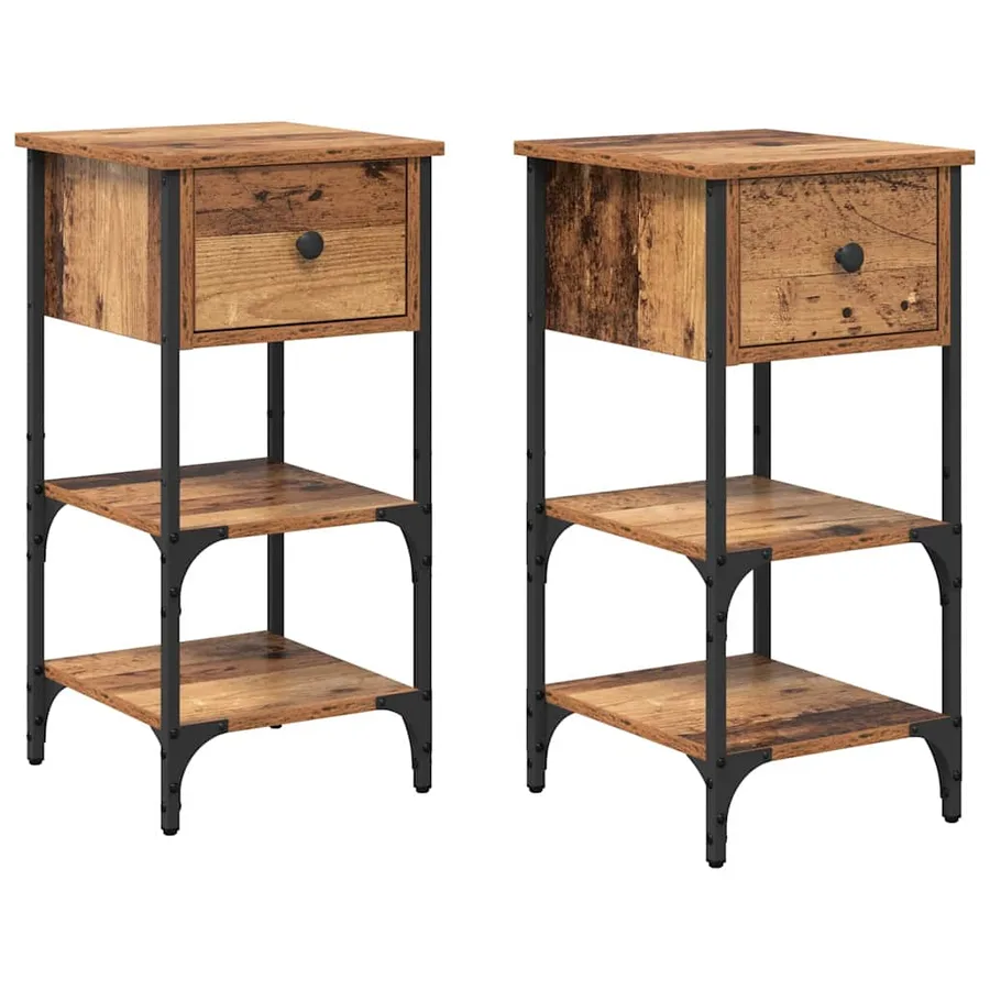 Cabinet de chevet avec tiroir 2 pcs Marron 33,5 x 36 x 70 cm - 2