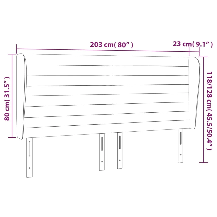 Tête de lit avec oreilles Marron foncé 203x23x118/128 cm Tissu - 9