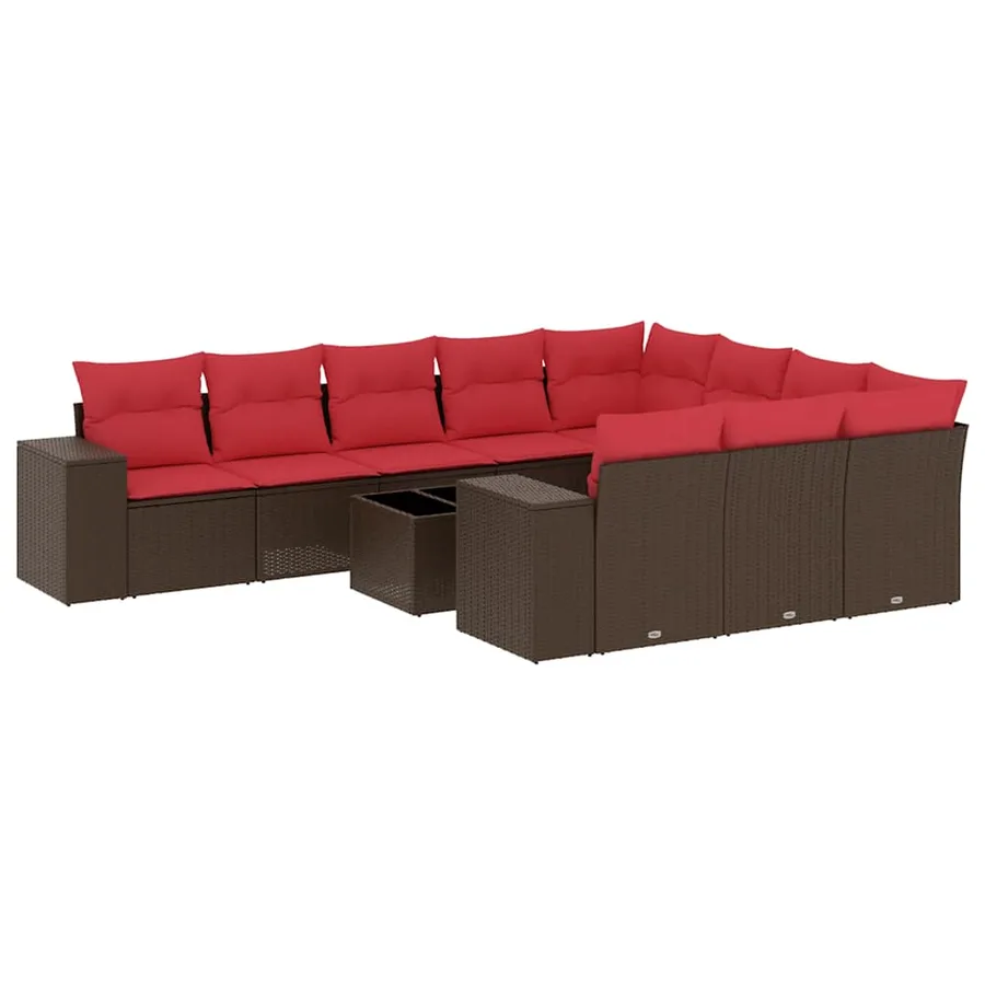 Ensemble de canapé de jardin 11 pcs avec coussins marron résine tressée - 2