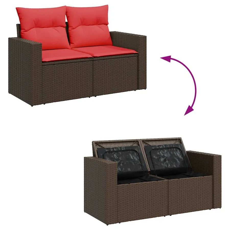 Salon de jardin avec coussins 6 pcs marron résine tressée - 7