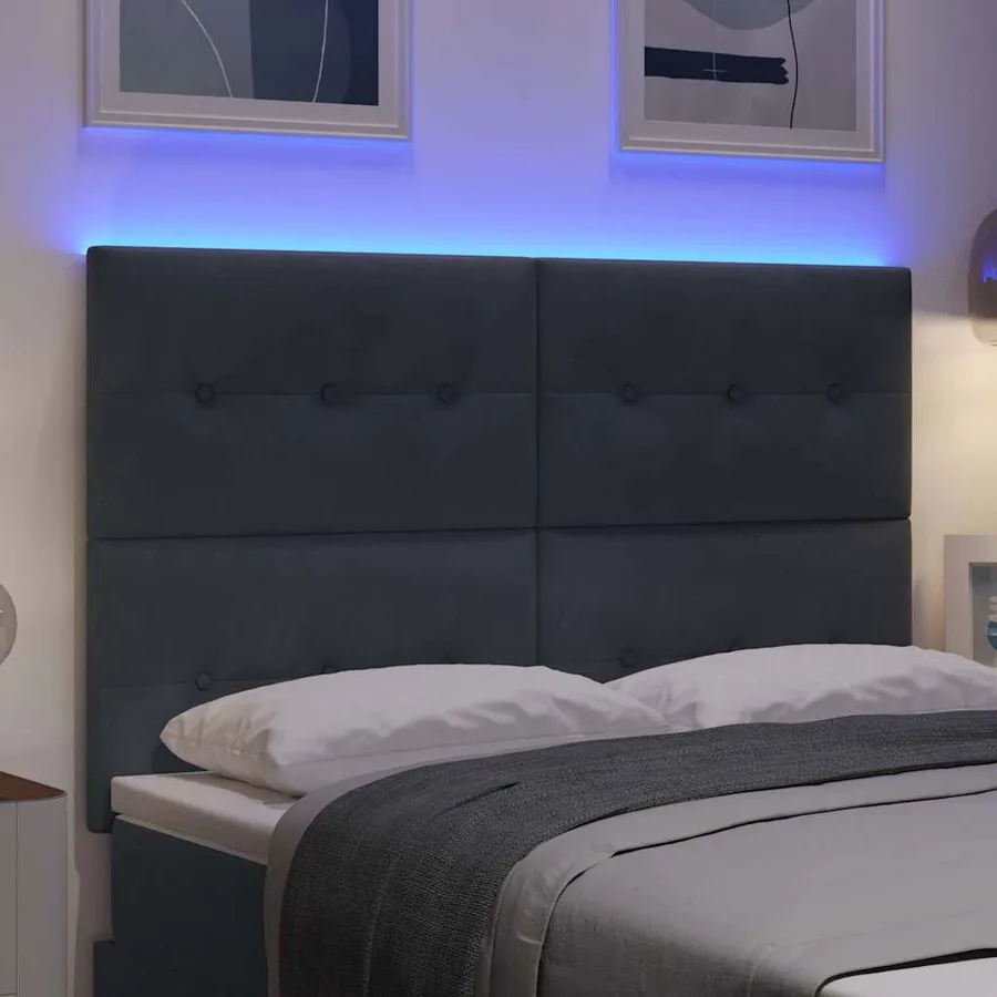 Tête de lit LED avec bandes LED Gris 160 cm Velours - 4