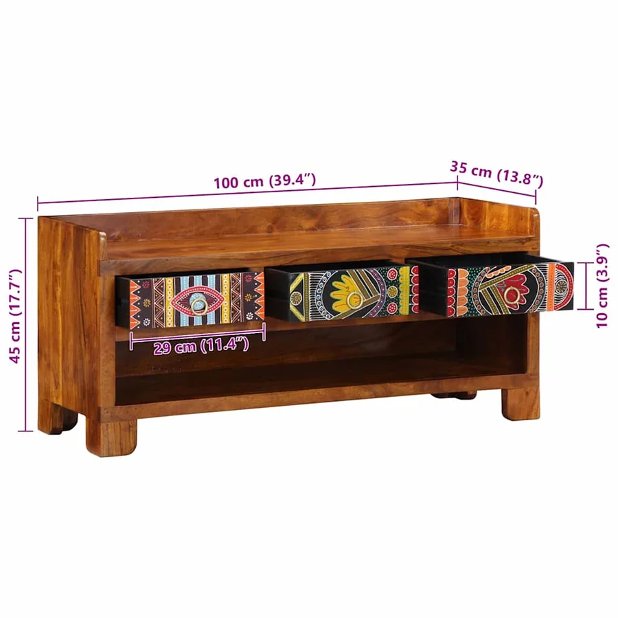 Banc à chaussures avec tiroir Marron miel 100 x 35 x 45 cm - 12
