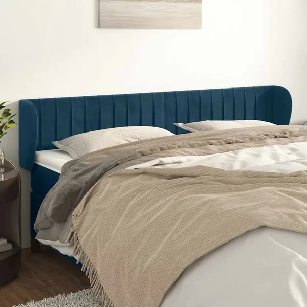 Tête de lit avec oreilles Bleu foncé 203x23x78/88 cm Velours