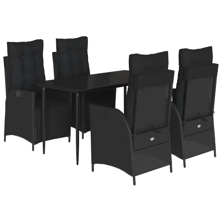 Ensemble à manger de jardin coussins 5pcs Noir Résine tressée - 2