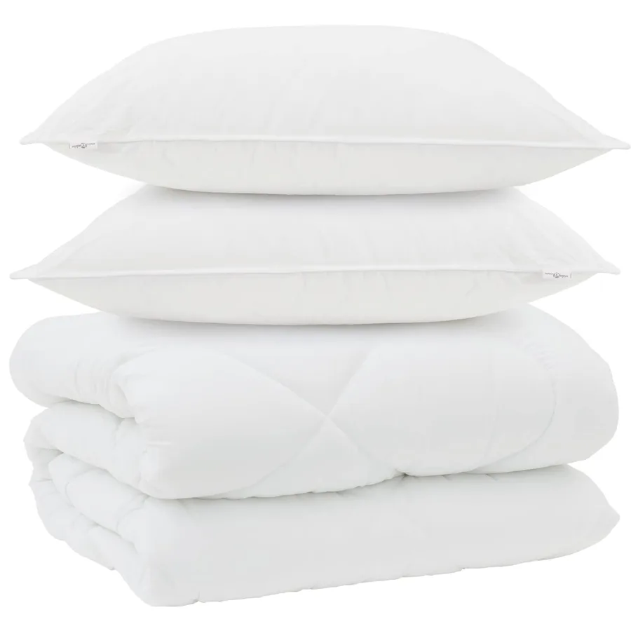 Duvet d'hiver avec oreiller 3 pcs Blanc Microfibre - 2