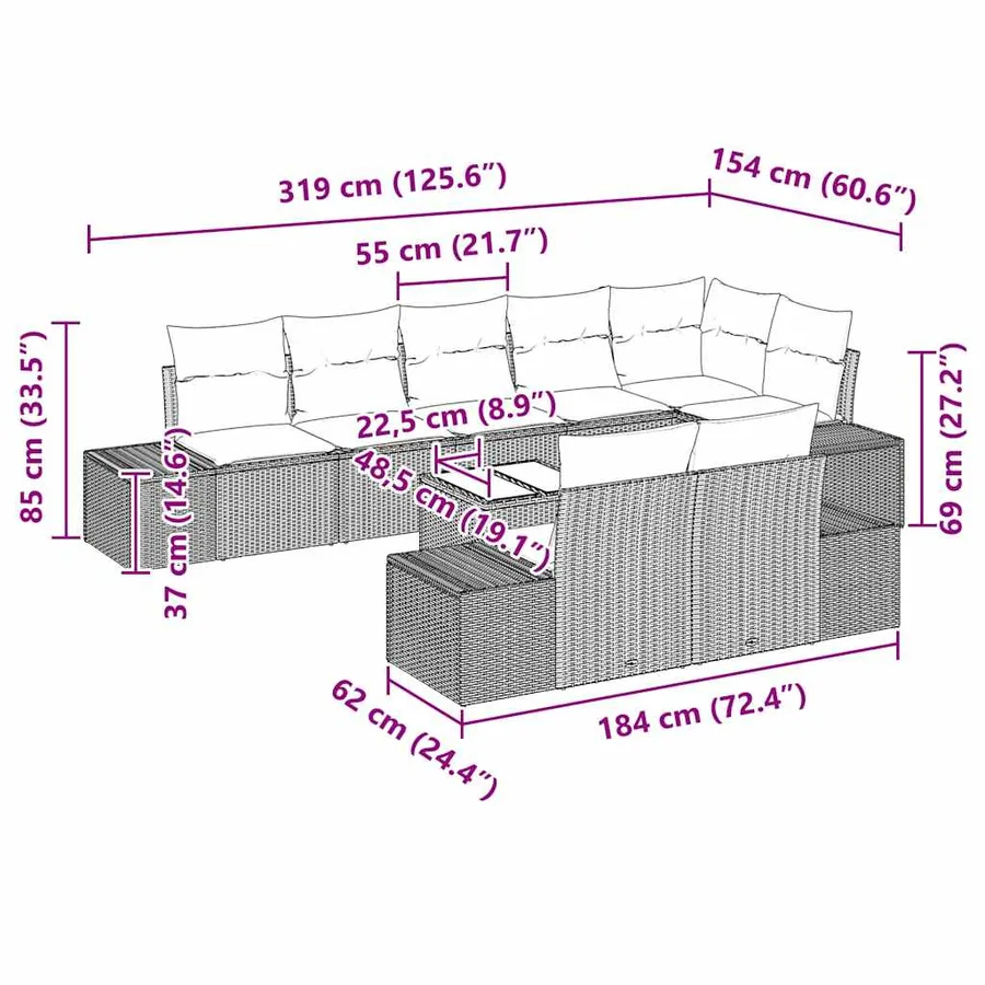 Ensemble de canapé de jardin avec stockage Noir Poly rotin - 13