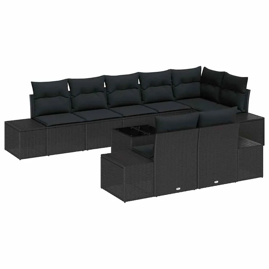 Ensemble de canapé de jardin avec stockage Noir Poly rotin - 2