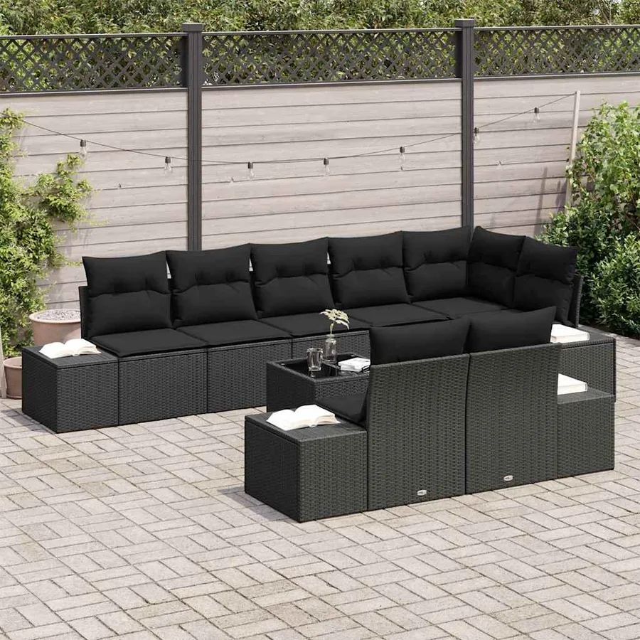 Ensemble de canapé de jardin avec stockage Noir Poly rotin - 3